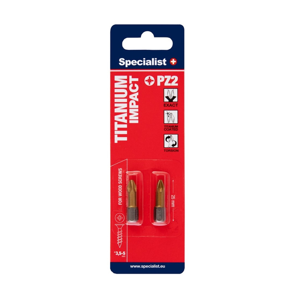 SPECIALIST+ screwdriver bit TITANIUM, PZ2, 25 mm, 2 pcs