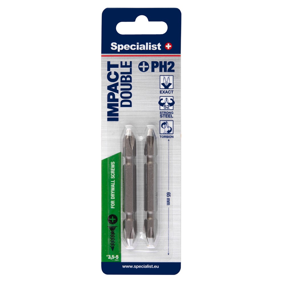 SPECIALIST+ kahepoolne kruvikeeraja otsik PH2/PH2, 65 mm, 2 tk