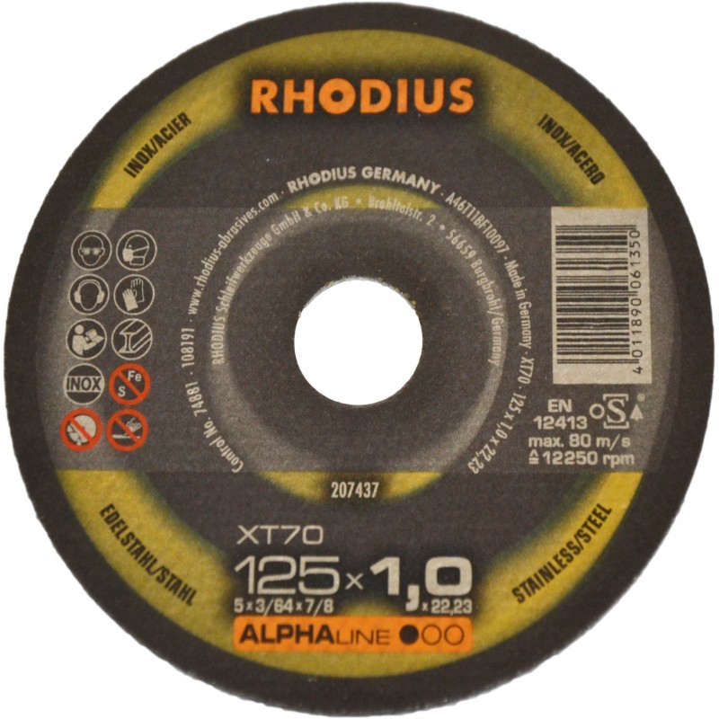 Disks metālam, XT70, 125x1,0x22,23 mm, RHODIUS