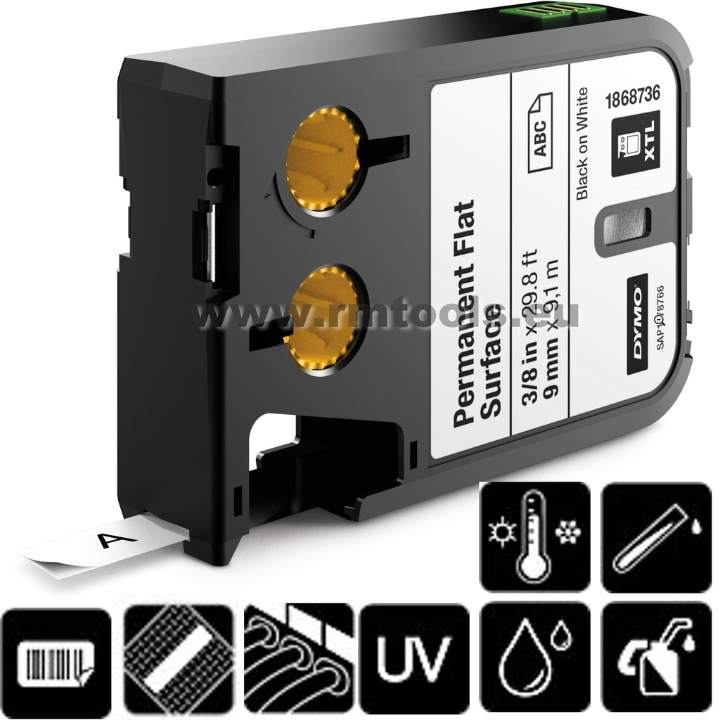 DYMO® XTL™ polüester kleepkirjalint, 9mm, must/läbipaistev