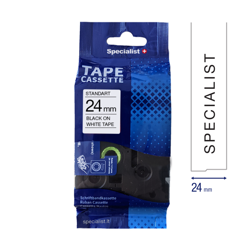 SPECIALIST+ kleepkirjalint STANDART, 24 mm, must/valge