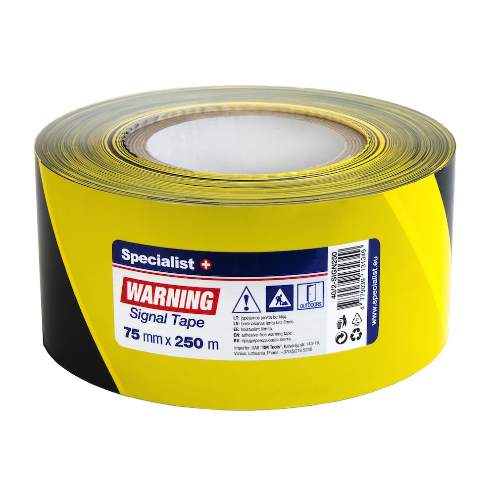 SPECIALIST+ brīdinājuma lenta melna / dzeltena, 75 mm x 250 m