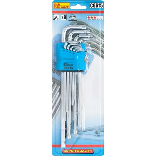 [42-C6615] Ilgi šešiakampiai raktai TORX T10-T50, 9 vnt.