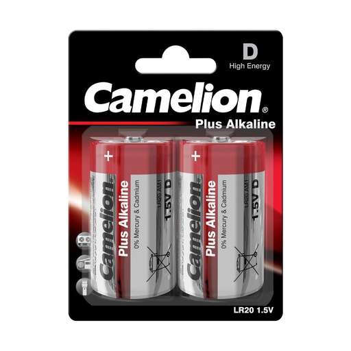 [44/1-LR20BP2] Elementi Alkaline, LR20-BP2, D, CAMELION, 2 gab.
