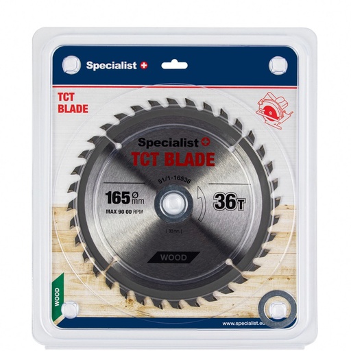 [51/1-16536] SPECIALIST+ TCT blade, 165x36Tx20/16 mm