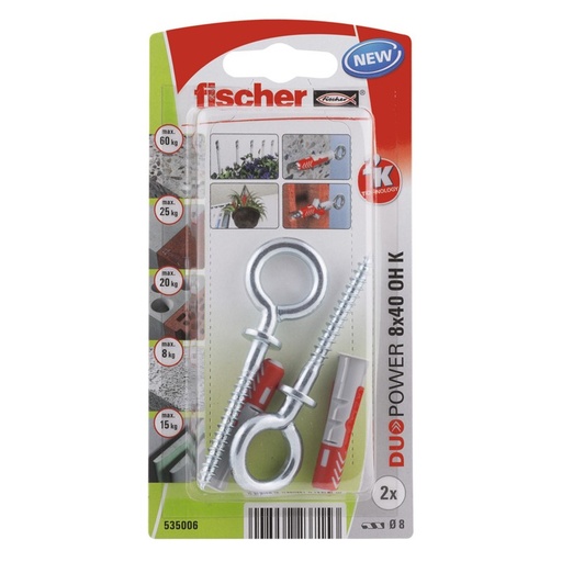 [61-535014B] Dībeļi "DUOPOWER" ar O formas āķi 5x25, 8 gab.