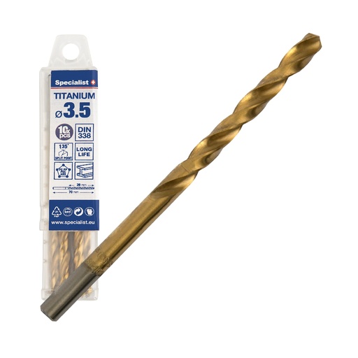 [64/1-0035Q] SPECIALIST+ metalo grąžtas TITAN, 3.5 mm, 10 vnt.