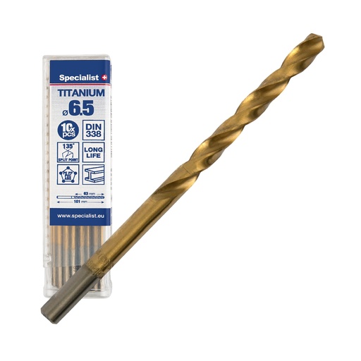 [64/1-0065Q] SPECIALIST+ metalo grąžtas TITAN, 6.5 mm, 10 vnt.