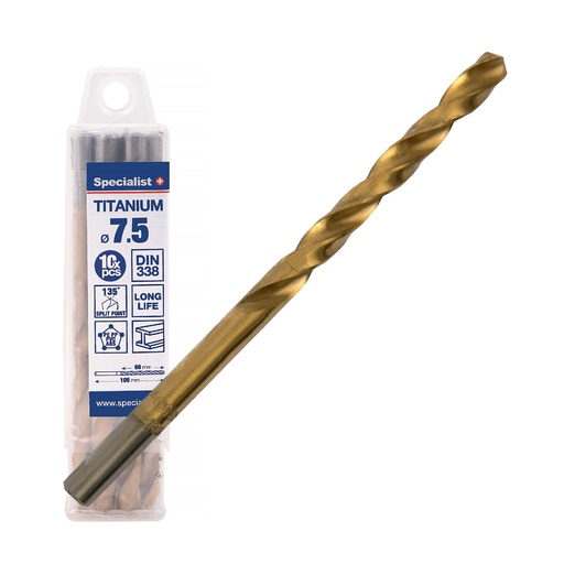 [64/1-0075Q] SPECIALIST+ drill bit TITAN, 7.5 mm, 10 pcs