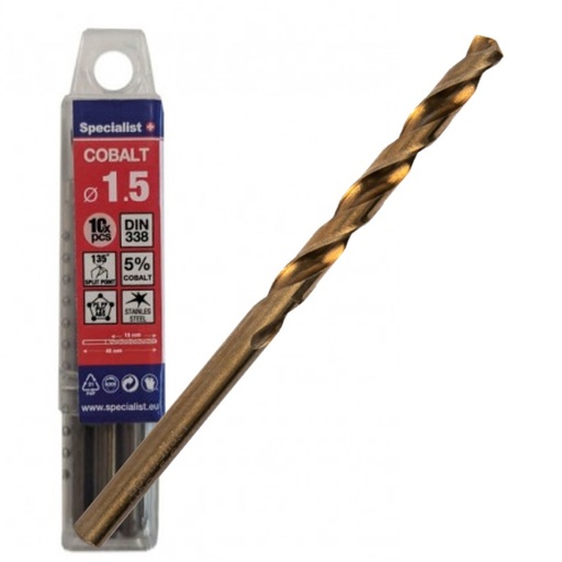 [64/2-0015Q] SPECIALIST+ metal drill bit COBALT, 1.5 mm, 10 pcs
