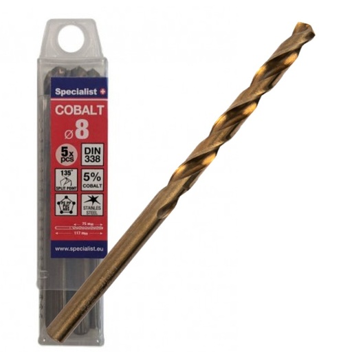 [64/2-0080Q] SPECIALIST+ metalo grąžtas COBALT, 8 mm, 5 vnt.