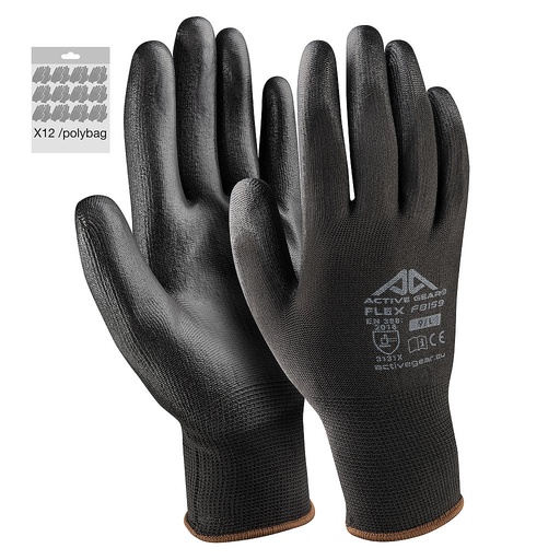 [72-8160NP] Active Gear mustad polüuretaanist kindad XL 12 tk 
