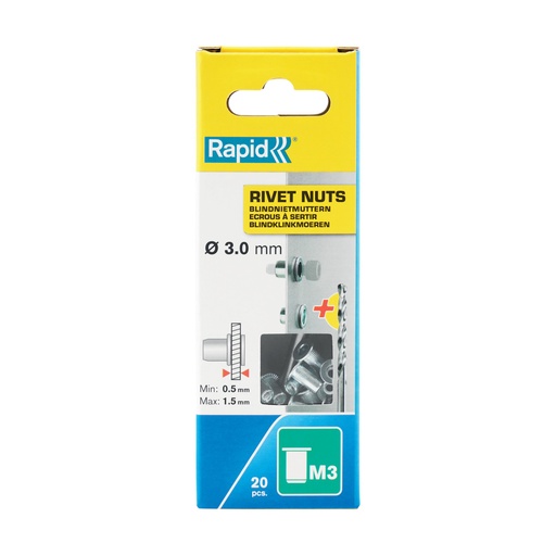 [78-5000670] Rivet Nuts M3, 20pcs Blister