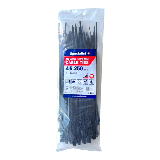 [81/3-4250J] SPECIALIST+ nylon cable ties, black, 4.6x250 mm, 100 pcs