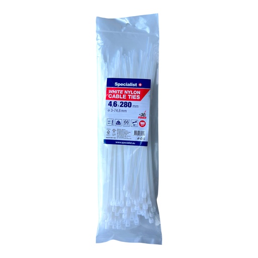 [81/3-4286B] SPECIALIST+ nailonist kaabliside, valge, 4.6x280 mm, 100 tk