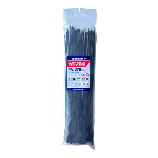[81/3-4368J] SPECIALIST+ nylon cable ties, black, 4.6x370 mm, 100 pcs