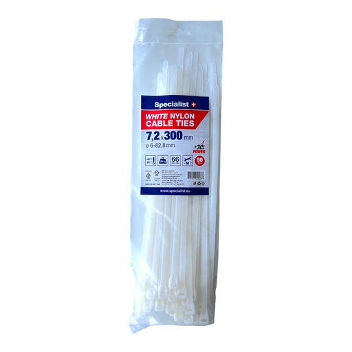 [81/3-7300B] SPECIALIST+ nylon cable ties, white, 7.6x300 mm, 50 pcs