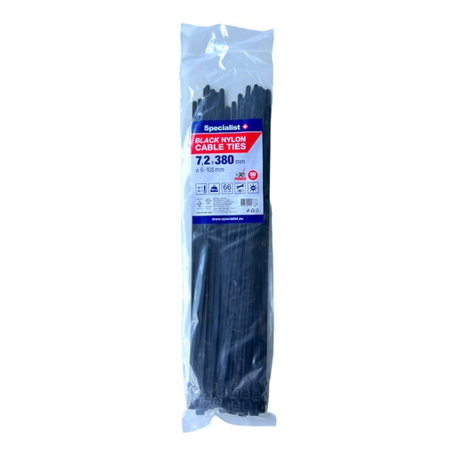 [81/3-7380J] SPECIALIST+ nylon cable ties, black, 7.2x380 mm, 50 pcs