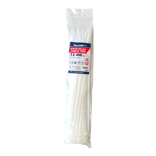 [81/3-8450B] SPECIALIST+ nylon cable ties, white, 7.6x450 mm, 50 pcs