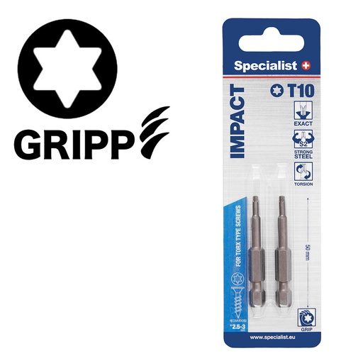 [24/2-067] SPECIALIST+ screwdriver bit TORX GRIP, T10, 50mm, 2 pcs
