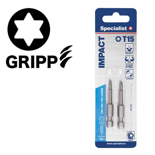 [24/2-068] SPECIALIST+ kruvikeeraja otsik TORX GRIP T15, 50 mm, 2 tk