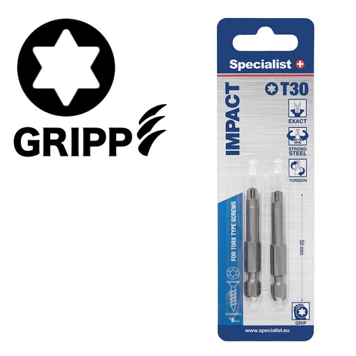 [24/2-071] SPECIALIST+ screwdriver bit TORX GRIP, T30, 50mm, 2 pcs