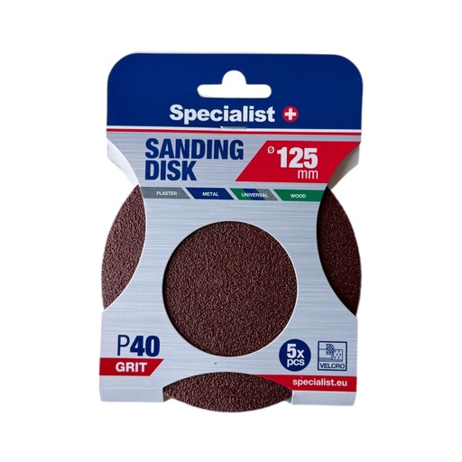 [250-1040] SPECIALIST+ velcro sanding discs P40, 125 mm, 5 pcs