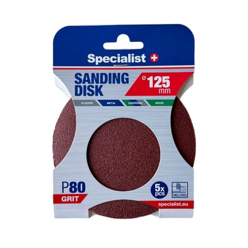[250-1080] SPECIALIST+ velcro sanding discs P80, 125 mm, 5 pcs