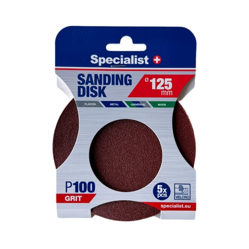 [250-1100] SPECIALIST+ velcro sanding discs P100, 125 mm, 5 pcs