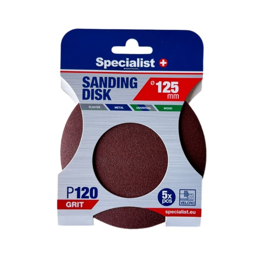 [250-1120] SPECIALIST+ velcro sanding discs P120, 125 mm, 5 pcs