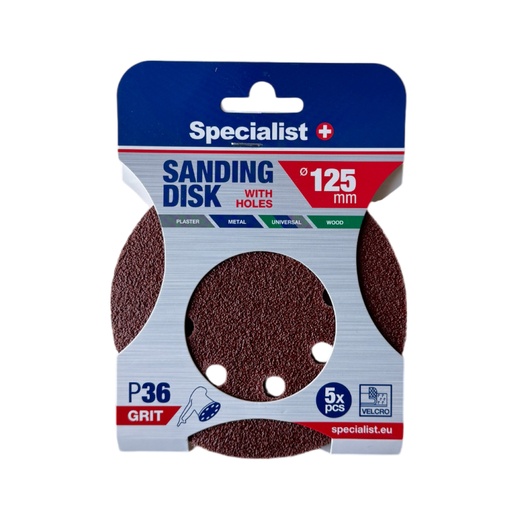 [250-2036] SPECIALIST+ lihvpaber aukudega P36, 125 mm, 5 tk
