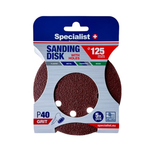 [250-2040] SPECIALIST+ lihvpaber aukudega P40, 125 mm, 5 tk