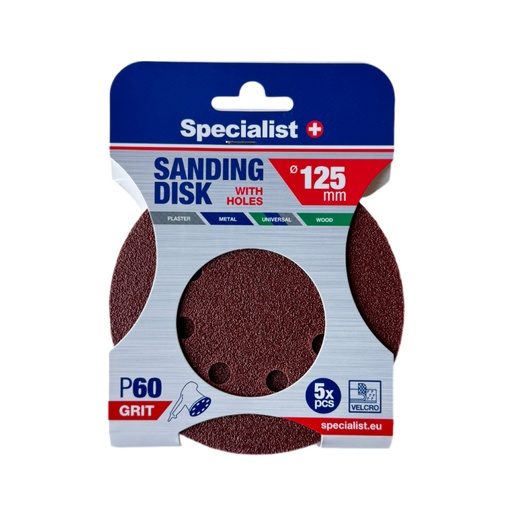 [250-2060] SPECIALIST+ lihvpaber aukudega P60, 125 mm, 5 tk