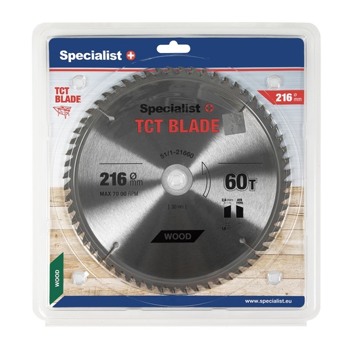 [51/1-21660] SPECIALIST+ TCT blade, 216x60Tx30/20 mm