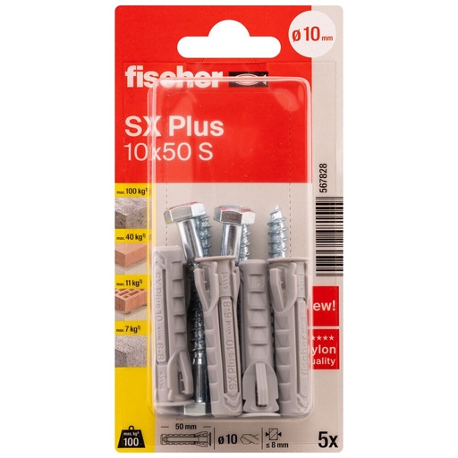 [61-567828B] FISCHER kaiščiai su varžtais SX Plus S, 10x50 mm, 5 vnt.