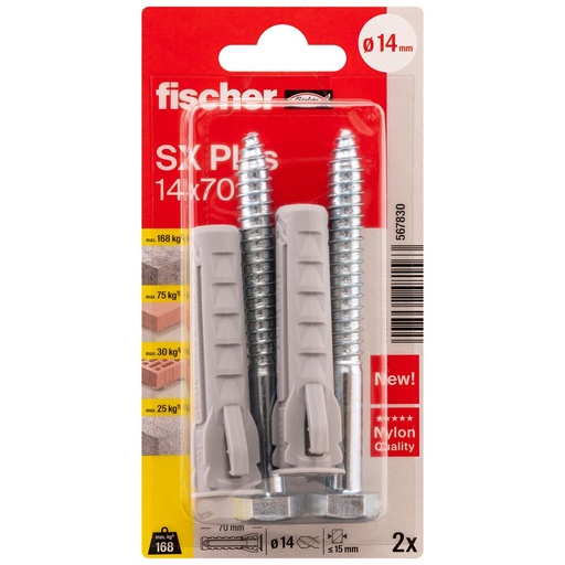 [61-567830B] FISCHER laienduspistik SX Plus S koos kruviga, 14x70 mm, 2 tk.