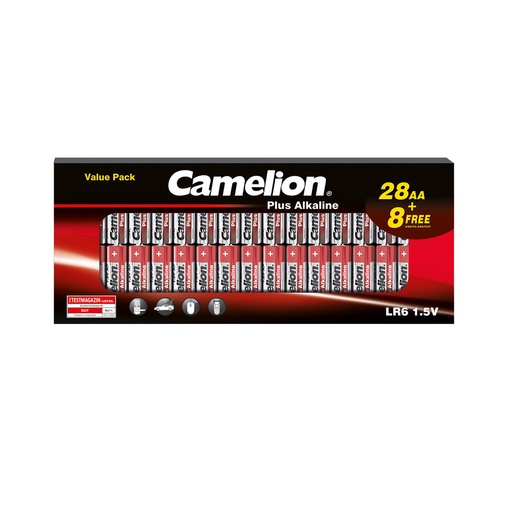 [44/1-LR06B36] Elementai alkaline, LR06 B28+8, AA, 1.5V, CAMELION, 36 vnt.