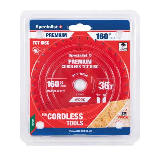 [51/2-16036] Griešanas disks 160x36Tx20mm, Cordless PREMIUM, SPECIALIST+