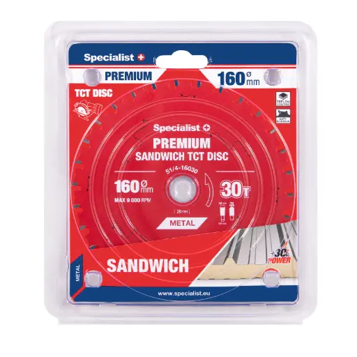 [51/4-16030] Pjovimo diskas 160x30Tx20mm, Sandwich PREMIUM, SPECIALIST+