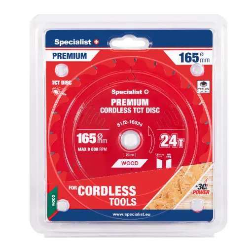 [51/2-16524] Griešanas disks 165x24Tx20mm, Cordless PREMIUM, SPECIALIST+