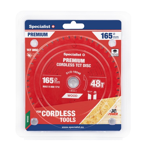 [51/2-16548] Pjovimo diskas 165x48Tx20mm, Cordless PREMIUM, SPECIALIST+