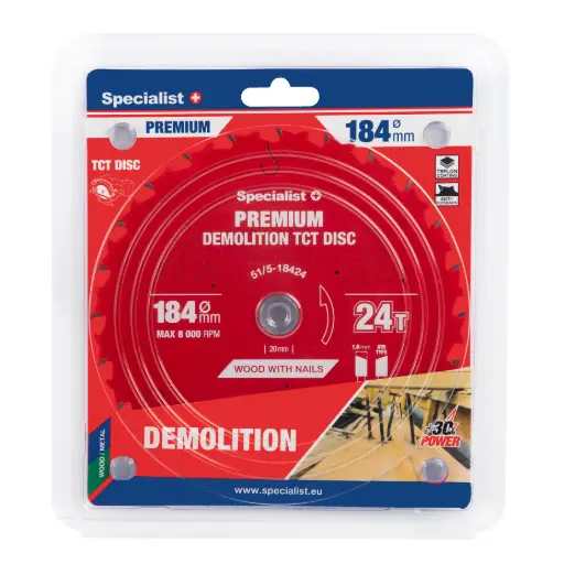 [51/5-18424] Griešanas disks 184x24Tx20/16mm, Demolition PREMIUM, SPECIALIST+