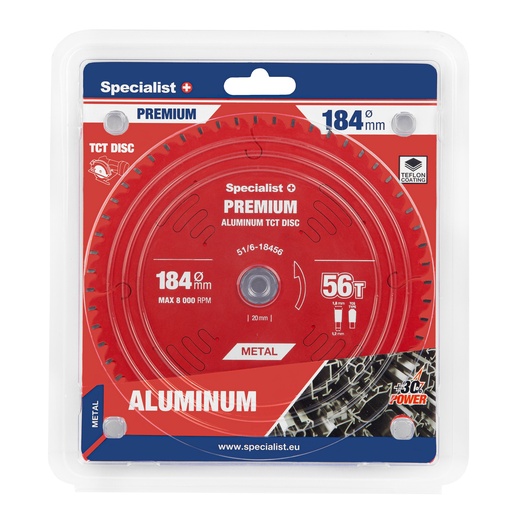 [51/6-18456] Griešanas disks 184x56Tx20/16mm, Aluminium PREMIUM, SPECIALIST+