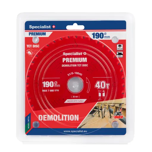 [51/5-19040] Saeketas 190x40Tx30mm, Demolition PREMIUM, SPECIALIST+