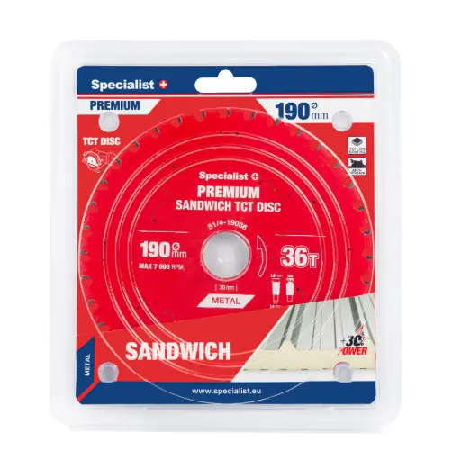 [51/4-19036] Pjovimo diskas 190x36Tx30mm, Sandwich PREMIUM, SPECIALIST+