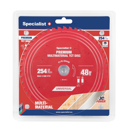 [51/8-25448] Griešanas disks 254x48Tx30mm, Multimaterial PREMIUM, SPECIALIST+ 