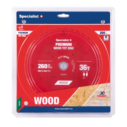 [51/7-26036] Griešanas disks 260x36Tx30mm, Wood PREMIUM, SPECIALIST+ 