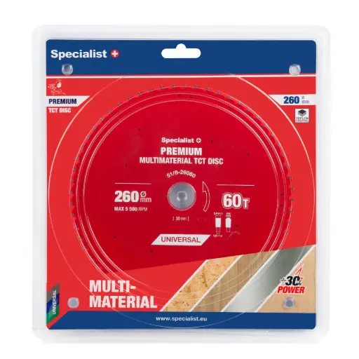 [51/8-26060] Pjovimo diskas 260x60Tx30mm, Multimaterial PREMIUM, SPECIALIST+ 