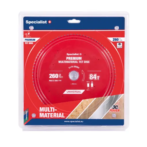 [51/8-26084] Pjovimo diskas 260x84Tx30mm, Multimaterial PREMIUM, SPECIALIST+ 