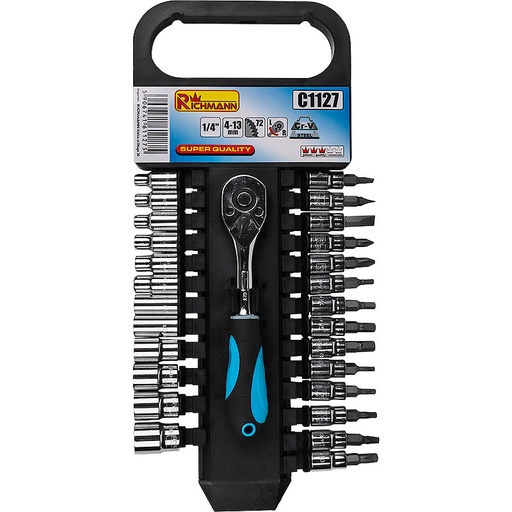 [42-C1127] Socket Set with Ratchet 1/4", Richmann, 27 pcs.